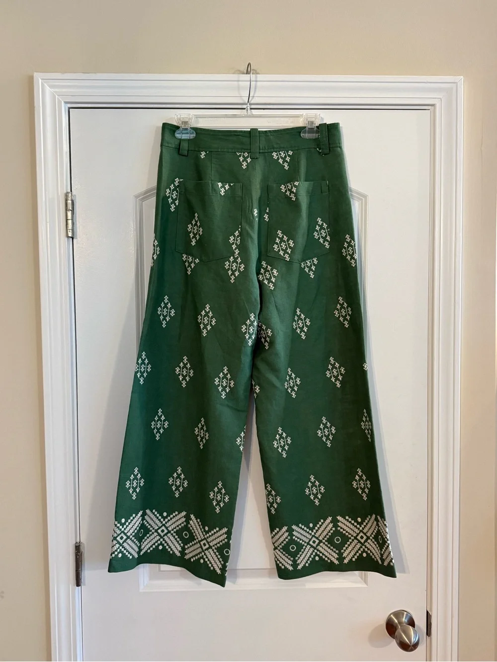 NEW Zara Embroidery High Waisted Straight Pants Size Medium Viscose Linen